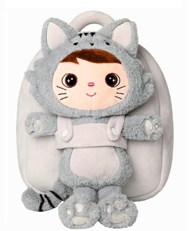 Rucsac Metoo personalizat, model Fluffy Cat, cu jucarie detasabila (cresa/gradinita)