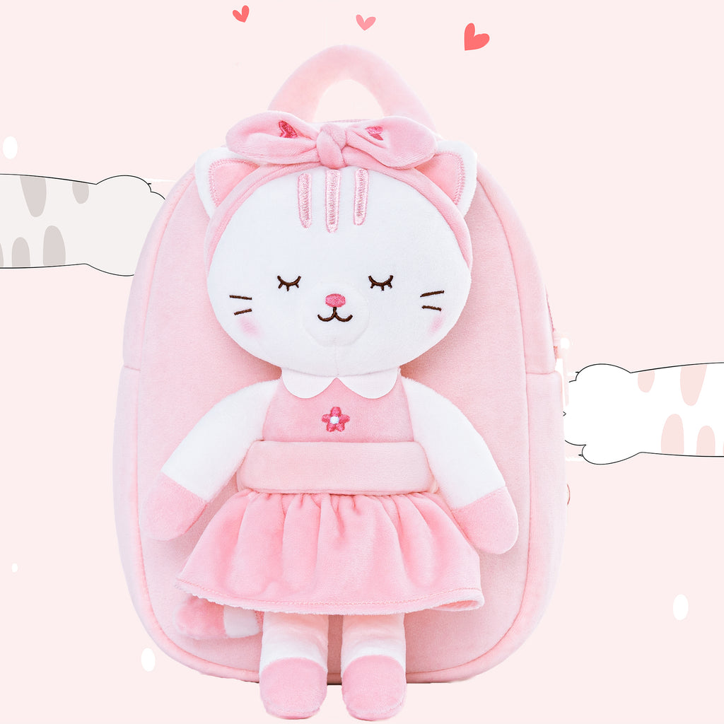 Rucsac personalizat model Pisica alb cu jucarie detasabila (cresa/gradinita)