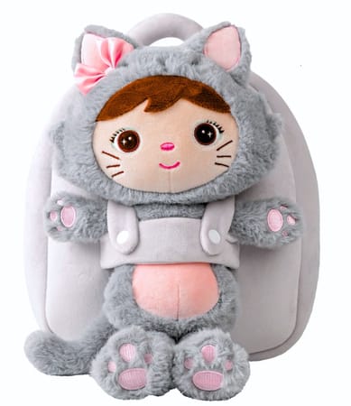 Rucsac Metoo personalizat, model Fluffy Cat, cu jucarie detasabila (cresa/gradinita)
