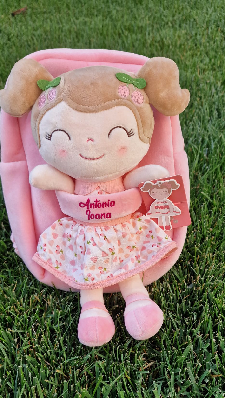 Rucsac personalizat cu nume, model Ciresica roz - Antonia Ioana