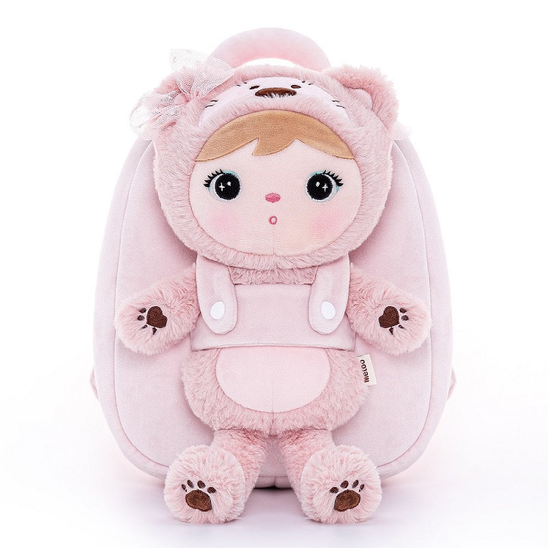 Rucsac Metoo personalizat, model Urs Girl powder cu jucarie detasabila (cresa/gradinita)